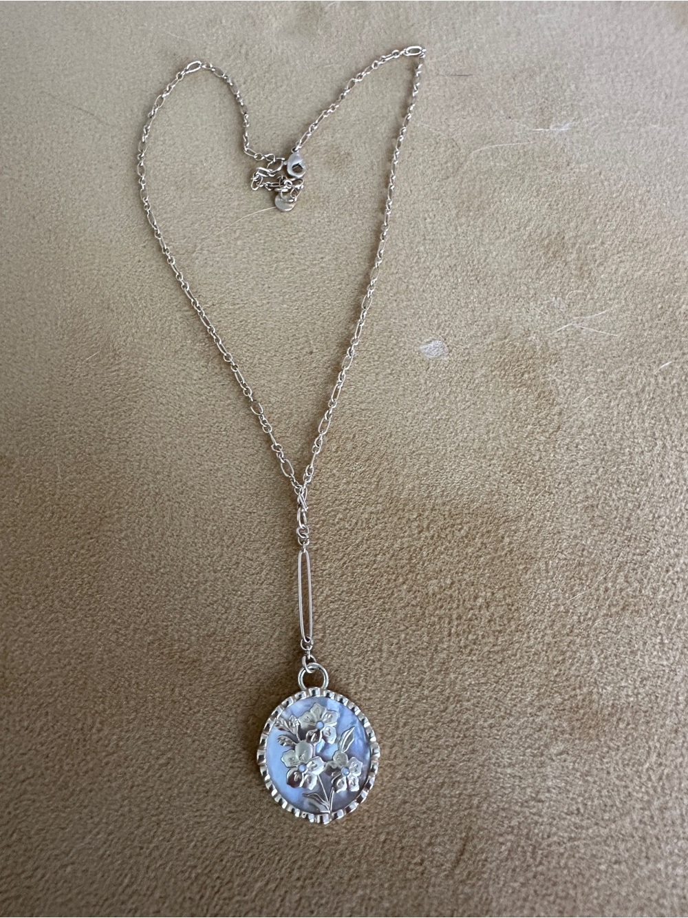 Spartina gold Floral drop pendant Necklace with Mother-of-Pearl Inlay